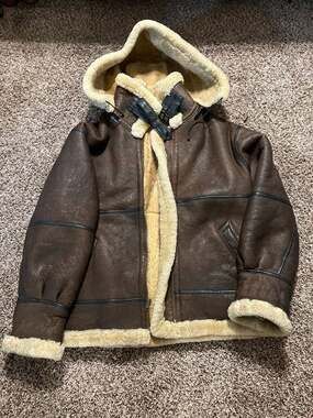 Protocol by Pan United USA Type B-3 Hooded Shearling Bomber Flight Jacket